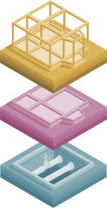 illustration showing simplified tiered building construction