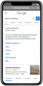 Asenka iphone mockup showing google search improve with SEO